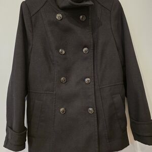 Stylish Black Double-Breasted Peacoat Great Condition